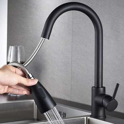 Luxury matte pull out folding black kitchen faucet head for room